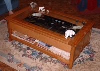 Red oak coffee table with display drawer